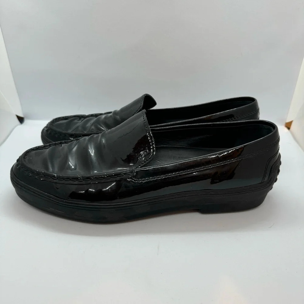 Tod's Black  Patent Leather Loafers Womens Size 38.5